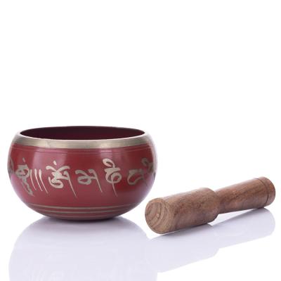 Red - Carved Patina Singing Bowl With Mallet